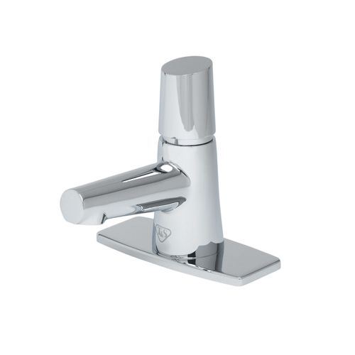 Main product image of LakeCrest Self-Closing Metering Faucet w/ Push Button Handle & 4" Deck Plate, 0.5 GPM (Chrome), BP-0723-4DP