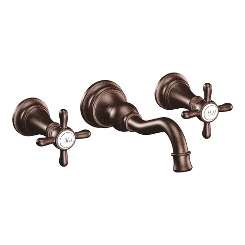 Main product image of Weymouth Oil Rubbed Bronze 2 Handle High Arc Wall Mount Bathroom Faucet w/ M-pact Wall Mount Valve And Drain, TS42112ORB-9700-L