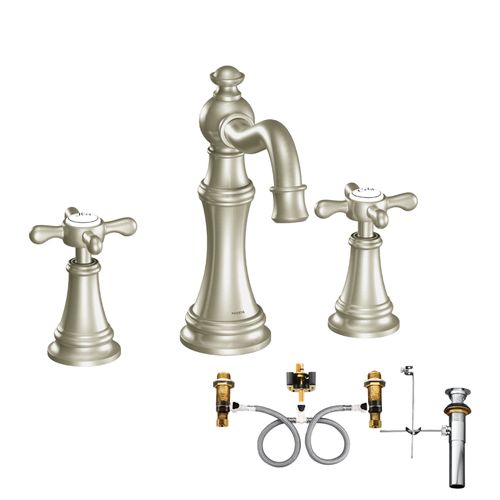 Main product image of Weymouth Brushed Nickel 2 Handle High Arc Bathroom Faucet w/ M-pact Wall Mount Valve And Drain, TS42114BN-9000-L