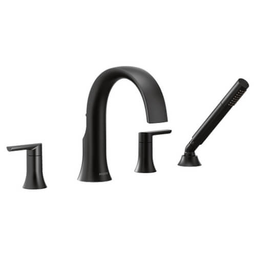 Main product image of Doux Two Handle Non-Diverter Roman Tub Faucet w/ Hand Shower (Matte Black), TS984BL