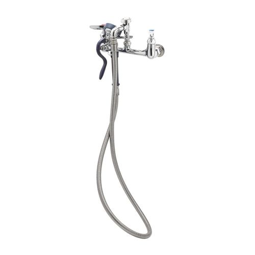 Main product image of Spray Assembly, 8" Wall Mount Base Faucet, VB Outlet, Angled Spray Valve, 68" Flex SS Hose (Polished Chrome), B-0167