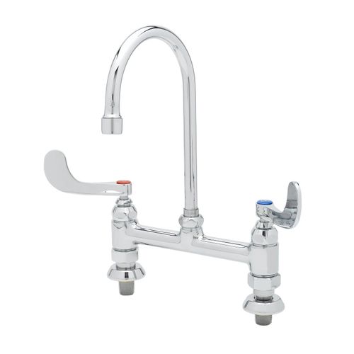 Main product image of 8" Deck Mount Pantry Faucet, 1/2" NPT Male Inlets, Swivel Gooseneck, Aerator, 4" Wrist Handles (Polished Chrome), B-0327