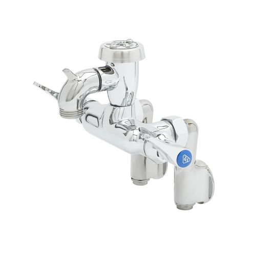 Main product image of Service Sink Faucet, Wall Mount, Adjustable Center, Vacuum Breaker, Pail Hook, Integral Stop (Polished Chrome), B-0669-01