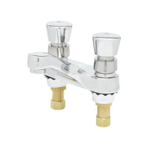 Main product image of Metering Bathroom Faucet, Deck Mount, 4" Centers, VR 2.2 GPM Aerator, Push Button Handles (Polished Chrome), B-0831-VR