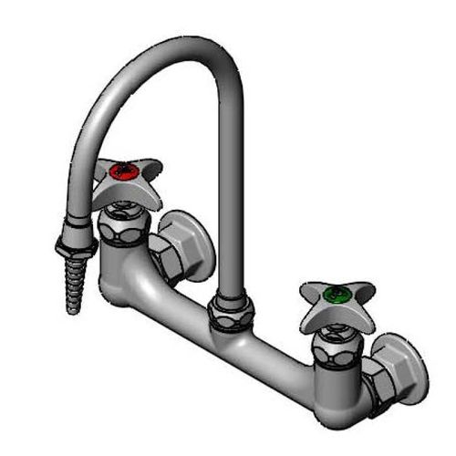 Main product image of Lab Mixing Faucet, Wall Mounted, Swivel Gooseneck, Serrated Tip, 4-Arm Handles (Chrome), BL-5725-02