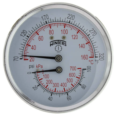 Main product image of 3" TTD Back Mount Dual Scale Tridicator (0-100 PSI and 70°F-320°F)