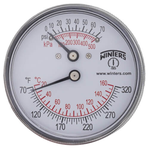 PACE Supply | Tridicator, 2-1/2 In Dial, 1/4 In Rear Connection, 0 To 75 Psi, 60 To 320 Deg F