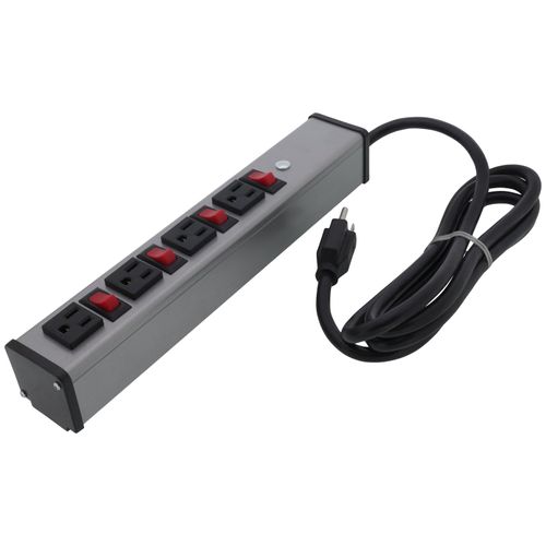Main product image of 4 Outlet Grey Deluxe Control Power Strip, Lighted Switch, Snap-On Mount, 13" Length (6 ft. Cord)