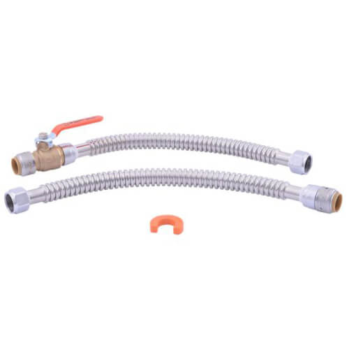Main product image of Max Brass Push Water Heater Connection Kit w/ (2) 3/4" x 3/4" FIP, 18" Stainless Steel Corrugated SharkBite Max Water Heater Connectors & (1) Ball Valve