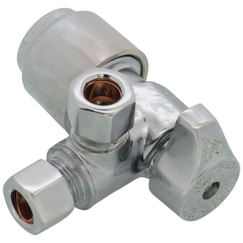 Main product image of 1/2" Sharkbite Max x 3/8" x 3/8" OD Compression Dual Outlet Angle Stop Valve (Lead Free)