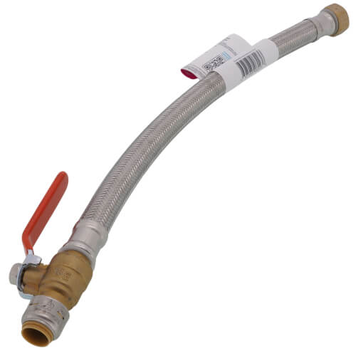 Main product image of 1/2" Sharkbite Max Ball Valve x 3/4" FIP Stainless Steel Braided Water Heater Connector, Lead Free (18" Length)