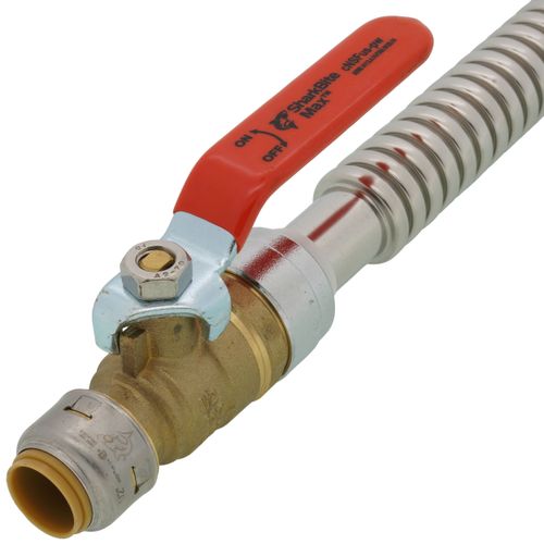 Main product image of 1/2" X 3/4" FIP, 18" Stainless Steel Corrugated SharkBite Max Water Heater Connector with Ball Valve