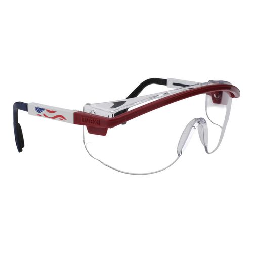 Main product image of Astrospec 3000 Anti-Fog & Scratch-Resistant Safety Glasses, Polycarbonate, Clear Lenses, Full-Framed, Red/White/Blue Frame