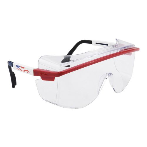 Main product image of Astrospec 3000 (OTG) Anti-Fog & Scratch-Resistant Safety Glasses, Polycarbonate, Clear Lenses, Full-Framed, Red/White/Blue Frame