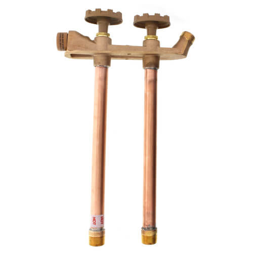 Main product image of Model V22 10", 1/2" FPT x 3/4" MPT Inlet Vertical Hot & Cold Anti-Siphon Wall Faucet w/ Metal Handle