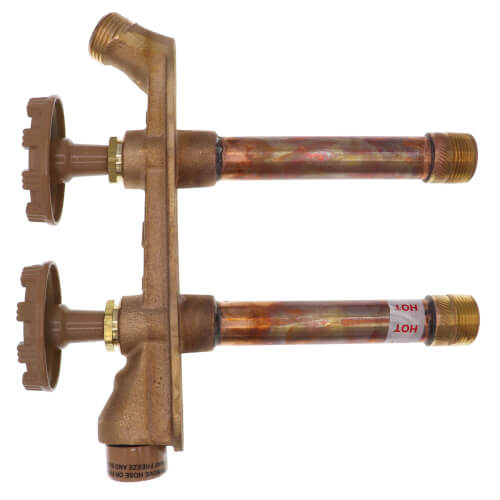 Main product image of Model V22 4", 1/2" FPT x 3/4" MPT Inlet Vertical Hot & Cold Anti-Siphon Wall Faucet w/ Metal Handle