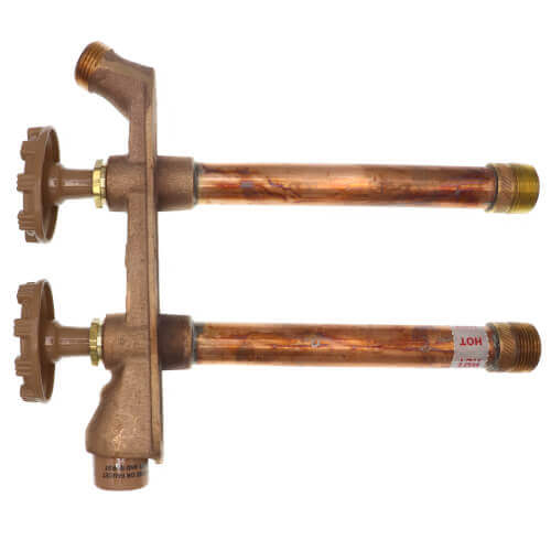 Main product image of Model V22 6", 1/2" FPT x 3/4" MPT Inlet Vertical Hot & Cold Anti-Siphon Wall Faucet w/ Metal Handle