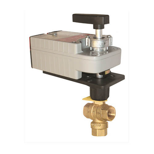 Main product image of 1/2" NPT 3-Way Equal Percentage, Spring Return Ball Valve w/ 2-Position Actuator (3.8 Cv)