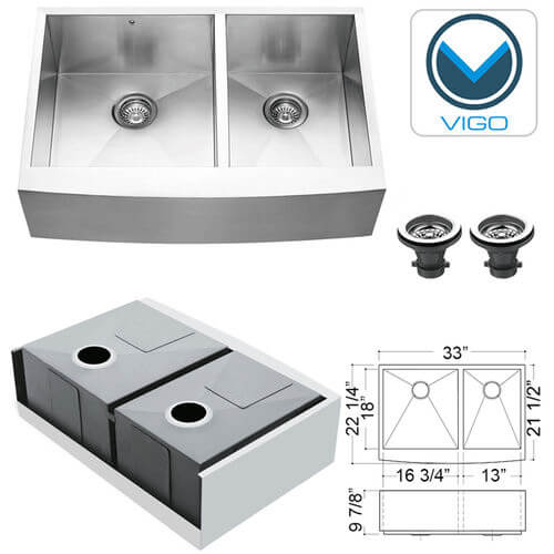 Main product image of Apron Front Stainless Steel Kitchen Sink with Vigo VG02016 Faucet and Soap Dispenser