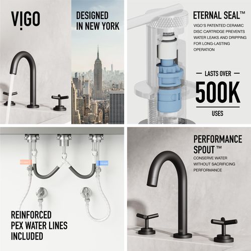 Main product image of Jewel Two Handle Widespread Bathroom Faucet w/ Cross Handles (Matte Black), VG01308MB
