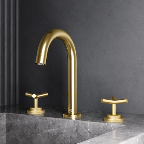 Main product image of Jewel Two Handle Widespread Bathroom Faucet w/ Cross Handles (Matte Brushed Gold), VG01308MG