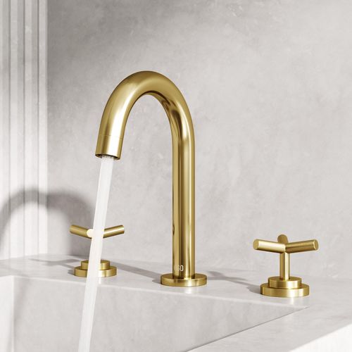 Main product image of Jewel Two Handle Widespread Bathroom Faucet w/ Cross Handles (Matte Brushed Gold), VG01308MG