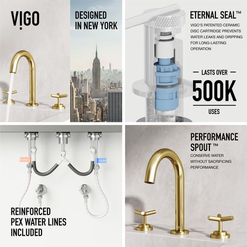 Main product image of Jewel Two Handle Widespread Bathroom Faucet w/ Cross Handles (Matte Brushed Gold), VG01308MG