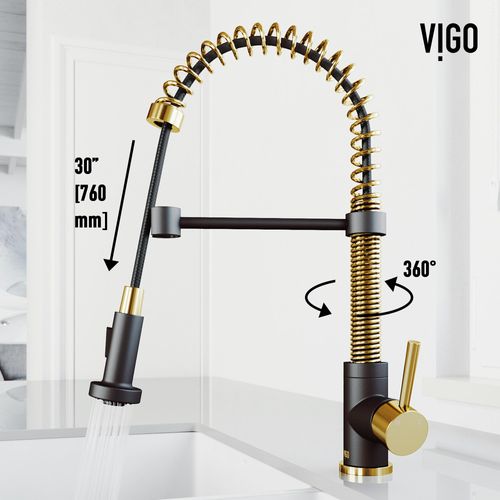 Main product image of Edison Single Handle Pull-Down Sprayer Kitchen Faucet (Matte Brushed Gold/Matte Black), VG02001MGMB