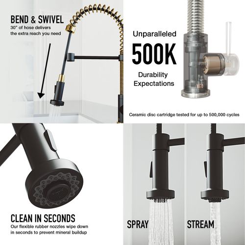 Main product image of Edison Single Handle Pull-Down Sprayer Kitchen Faucet (Matte Brushed Gold/Matte Black), VG02001MGMB