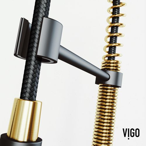 Main product image of Edison Single Handle Pull-Down Sprayer Kitchen Faucet (Matte Brushed Gold/Matte Black), VG02001MGMB