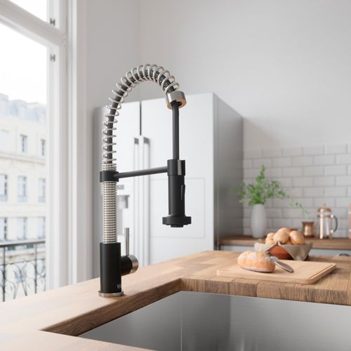 Main product image of Edison Single Handle Pull-Down Sprayer Kitchen Faucet (Stainless Steel/Matte Black), VG02001STMB