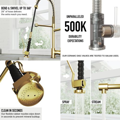 Main product image of Zurich Single Handle Pull-Down Sprayer Kitchen Faucet (Matte Brushed Gold), VG02007MG