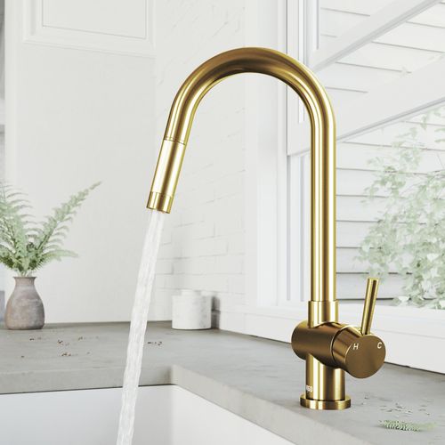 Main product image of Gramercy Single Handle Pull-Down Spout Kitchen Faucet (Matte Brushed Gold), VG02008MG