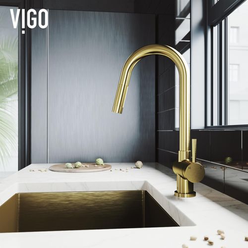 Main product image of Gramercy Single Handle Pull-Down Spout Kitchen Faucet (Matte Brushed Gold), VG02008MG