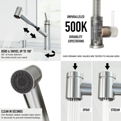 Main product image of Branson Single Handle Pull-Out Sprayer Kitchen Faucet (Stainless Steel), VG02021ST