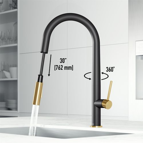 Main product image of Greenwich Single Handle Pull-Down Sprayer Kitchen Faucet (Matte Black/Matte Brushed Gold), VG02029MBMGB