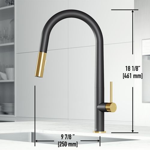 Main product image of Greenwich Single Handle Pull-Down Sprayer Kitchen Faucet (Matte Black/Matte Brushed Gold), VG02029MBMGB