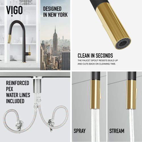 Main product image of Greenwich Single Handle Pull-Down Sprayer Kitchen Faucet (Matte Black/Matte Brushed Gold), VG02029MBMGB