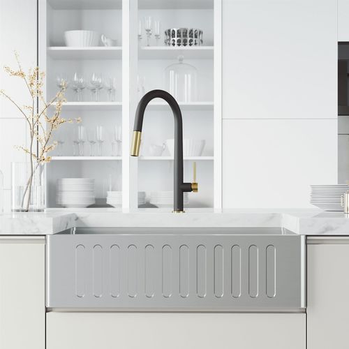 Main product image of Greenwich Single Handle Pull-Down Sprayer Kitchen Faucet (Matte Black/Matte Brushed Gold), VG02029MBMGB