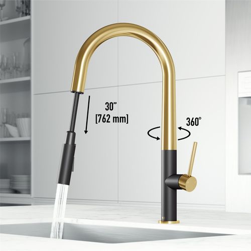 Main product image of Greenwich Single Handle Pull-Down Sprayer Kitchen Faucet (Matte Brushed Gold/Matte Black), VG02029MBMGG