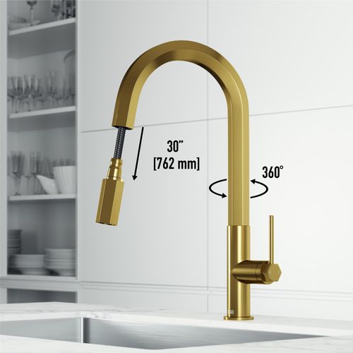 Main product image of Hart Hexad Single Handle Pull-Down Spout Kitchen Faucet (Matte Brushed Gold), VG02034MG