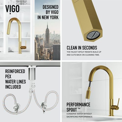 Main product image of Hart Hexad Single Handle Pull-Down Spout Kitchen Faucet (Matte Brushed Gold), VG02034MG