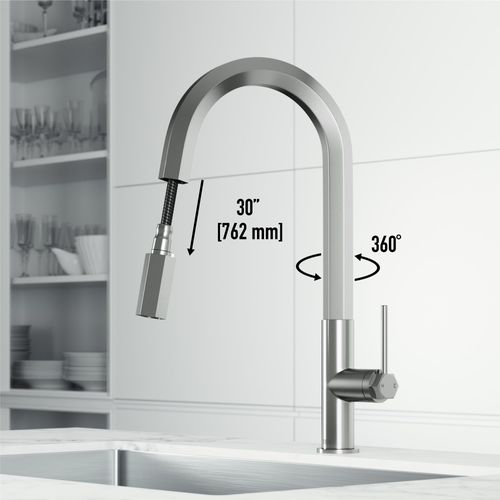 Main product image of Hart Hexad Single Handle Pull-Down Spout Kitchen Faucet (Stainless Steel), VG02034ST