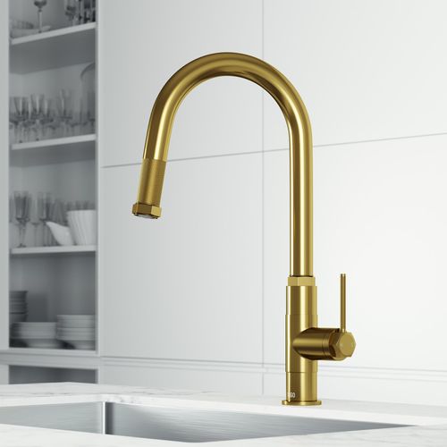 Main product image of Hart Arched Single Handle Pull-Down Spout Kitchen Faucet (Matte Brushed Gold), VG02035MG