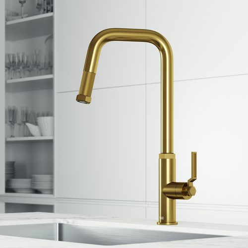 Main product image of Hart Angular Single Handle Pull-Down Spout Kitchen Faucet (Matte Brushed Gold), VG02036MG