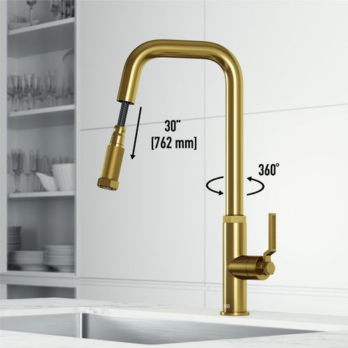 Main product image of Hart Angular Single Handle Pull-Down Spout Kitchen Faucet (Matte Brushed Gold), VG02036MG