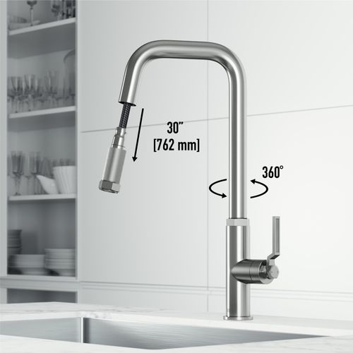 Main product image of Hart Angular Single Handle Pull-Down Spout Kitchen Faucet (Stainless Steel), VG02036ST