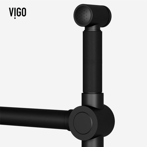 Main product image of Cass Single Handle Bridge Kitchen Faucet w/ Side Sprayer (Matte Black), VG02050MB