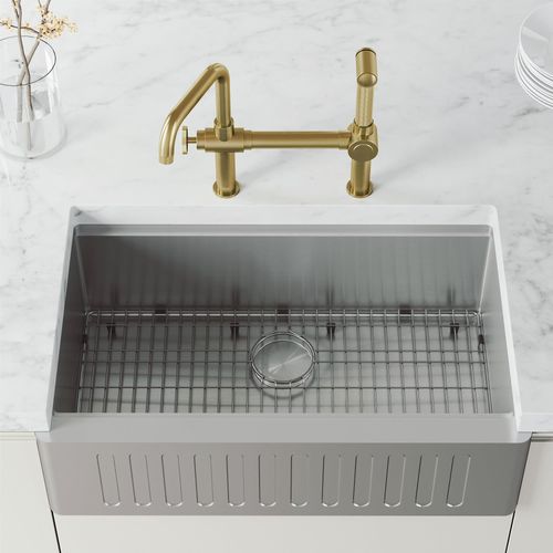 Main product image of Cass Single Handle Bridge Kitchen Faucet with Side Sprayer (Matte Brushed Gold), VG02050MG