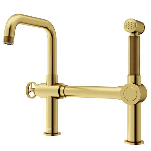 Main product image of Cass Single Handle Bridge Kitchen Faucet with Side Sprayer (Matte Brushed Gold), VG02050MG